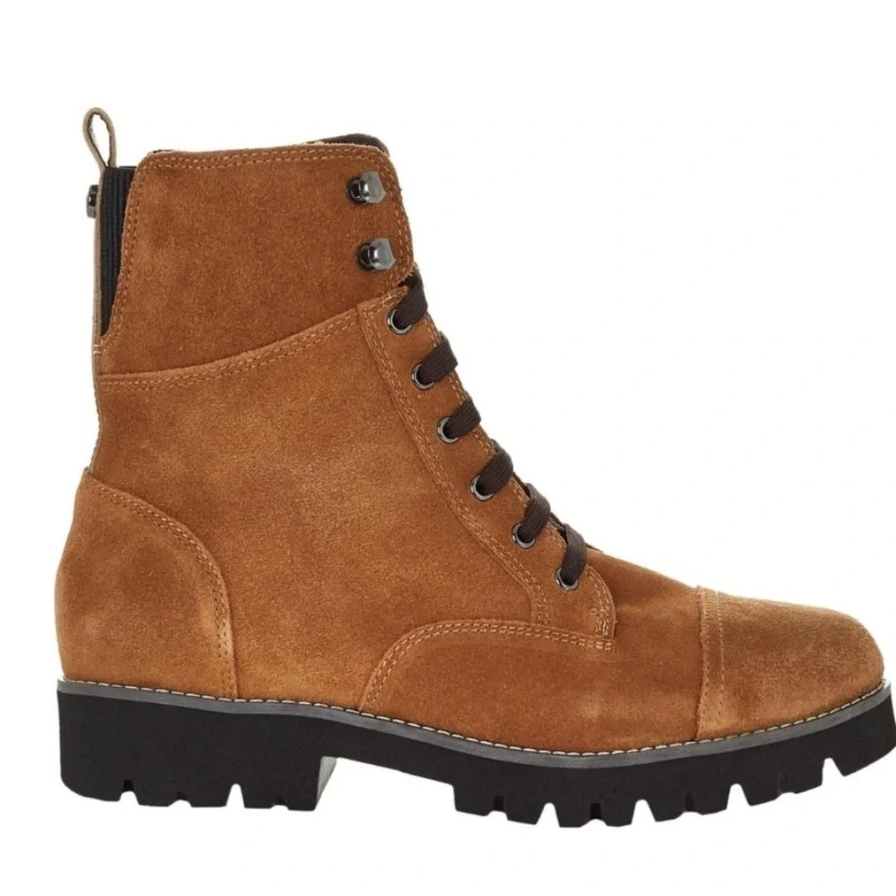 Donald Pliner Suede Ankle Boots Lace Up Zipper Lug Sole Brown Women's Size‎ 9.5M